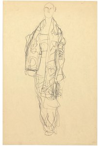 戴斗篷的站立女士，约 1914-16 年（纸上铅笔画） 作者 古斯塔夫·克里姆特