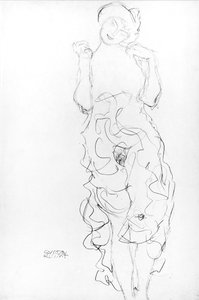 举起手臂的站立裸体，约1917/18（纸上铅笔）（黑白照片） 作者 古斯塔夫·克里姆特