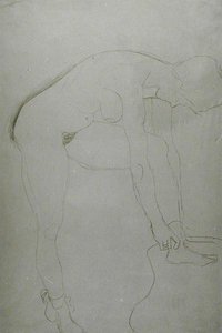 抬腿站立的裸体，约1907年（日本纸上的铅笔）（黑白照片 作者 古斯塔夫·克里姆特