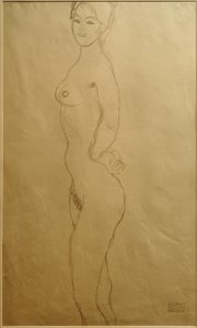站在女性裸体左边，她的手在... 作者 古斯塔夫·克里姆特
