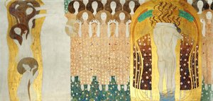 贝多芬带状装饰，细节：艺术，天堂合唱团，拥抱，1902年 作者 Gustav Klimt