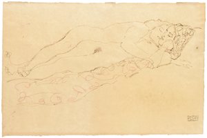 两个斜躺裸体，摄于1913年 作者 古斯塔夫·克里姆特