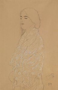 白色披肩的女人（铅笔用白色和红色彩色粉笔在纸上） 作者 古斯塔夫·克里姆特