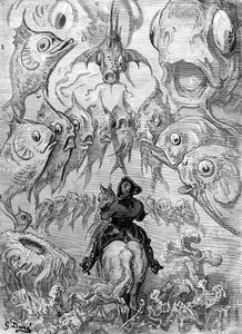 海底世界，出自《蒙乔生男爵历险记》，作者是鲁道夫-埃里希-拉斯佩，由斯蒂芬-潘尼梅克（1847-1930）雕刻，约1868年（雕刻）。 作者 古斯塔夫（之后）多尔