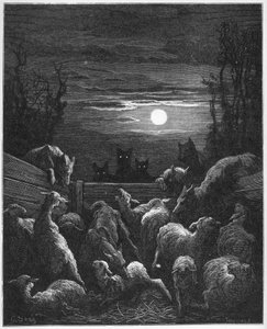 Les Loups et les Ebis - 来自Jean de La Fontaine (Lafontaine)(1621-95)的《寓言》--在Gustave Dore(1832-83)之后的版画 - 私人收藏 作者 古斯塔夫（之后）多尔
