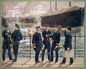 丹麦海军的军官和部队。 古斯塔夫·布洛克的水彩画 作者 古斯塔夫·布洛克
