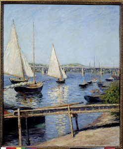 Argenteuil 中的帆船 Gustave Caillebotte (1848-1894) 1888 年作画。 0,65x0,55 m 巴黎，奥赛博物馆 - Argenteuil 的帆船。 古斯塔夫·卡耶博特 (Gustave Caillebotte) (1848-1894) 的画作，1888 年。0.65 x 0.55 m。 巴黎奥赛博物馆 作者 古斯塔夫·卡耶博特