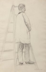 房屋油漆工的研究：梯子上的男人，四分之三后视图 作者 古斯塔夫·卡耶博特