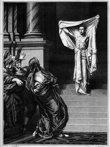 圣塞巴斯蒂安和罗马皇帝马克西米安-赫拉克勒斯（Marcus Aurelius Valerius Maximianus）（250 - 310）。根据古斯塔夫-布兰格（1824-1888）在1877年沙龙上的画作雕刻的。 作者 古斯塔夫·克拉伦斯·罗道夫·布朗厄尔