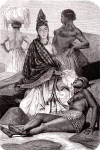 塞内加尔戈雷岛的黑白法裔非洲妇女西格纳尔。1861 年（雕刻）