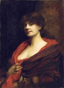 穿着红色披肩的优雅女士，1883年
