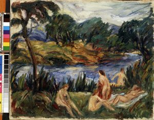 "河边的女人》（Femmes a la riviere），古斯塔夫-科林（1829-1910 年）创作，布面油画。表现主义。立陶宛考纳斯 Mikalojus Konstantinas Ciurlionis 美术博物馆 作者 古斯塔夫·科林