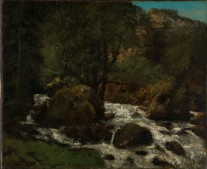 森林中的小溪，汝拉，约1865年（布面油画）。 作者 古斯塔夫·库尔贝