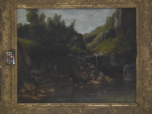 岩石景观中的瀑布（布面油画） 作者 古斯塔夫·库尔贝