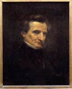 赫克托·柏辽兹（1803-1869）的肖像，法国作曲家。 古斯塔夫·库尔贝 (1819-1877) 的绘画 作者 古斯塔夫·库尔贝