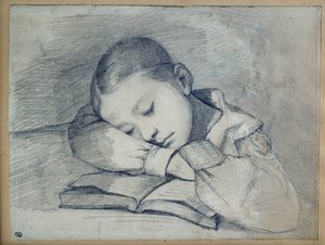 正在睡觉的朱丽叶-库尔贝的画像。古斯塔夫-库尔贝（1819-1877）在铅矿的绘画。1841.凹陷。0.20 x 0.26.巴黎，奥赛博物馆 作者 古斯塔夫·库尔贝