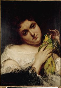 鹦鹉肖像的女士肖像，古斯塔夫·库尔贝特（Gustave Courbet）绘画 作者 古斯塔夫·库尔贝