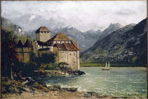 View of the Chillon Castle on the lake Geneva (oil on canvas 作者 古斯塔夫·库尔贝