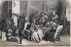 牙医的候诊室。古斯塔夫-多雷（1832-1883）的绘画。1862年在 "杰出世界 "上的版画。私人收藏。 作者 古斯塔夫·多尔（Gustave Dore）