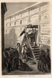 巴塞罗那的葬礼，由古斯塔夫-多尔（1832-1883）绘制，以说明他在1862年与C.Davillier的西班牙之旅。雕刻在《世界之旅》中，由Edouard Charton编辑。 作者 古斯塔夫·多尔（Gustave Dore）