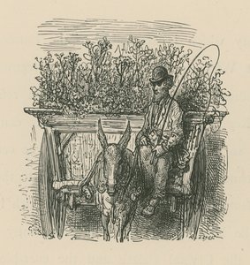 驾驶推车的一个人装载植物和花 作者 古斯塔夫·多尔（Gustave Dore）