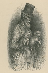 戴顶帽子的一个人，当在他的手上时拿着两条狗 作者 古斯塔夫·多尔（Gustave Dore）