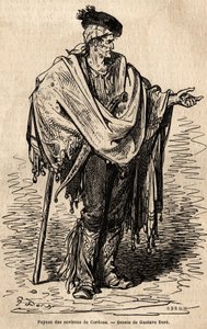 科尔多瓦地区的农民。 Gustave Dore (1832-1883) 在现场拍摄的草图。 1862 年 Charles Davillier 和 Gustave Dore 为说明西班牙航行的雕刻，在“Le tour du monde, nouveau journal des voyages”中出版 作者 古斯塔夫·多尔（Gustave Dore）