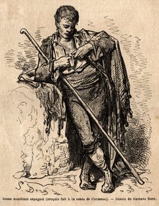 一个年轻的乞丐，a la vente de Cardenas，阿尔马登（海峡省）路上的一家旅馆。 Gustave Dore (1832-1883) 在现场拍摄的草图。 1862 年 Charles Davillier 和 Gustave Dore 在“Le tour d 作者 古斯塔夫·多尔（Gustave Dore）