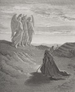 亚伯拉罕和三位天使，多尔的“圣经”中的插图，由Ligny刻，1866年 作者 古斯塔夫·多尔（Gustave Dore）
