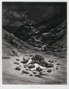 亚罕被乱石砸死（约书亚记 7：1，10-26），插图摘自《多尔圣经 作者 古斯塔夫·多尔（Gustave Dore）