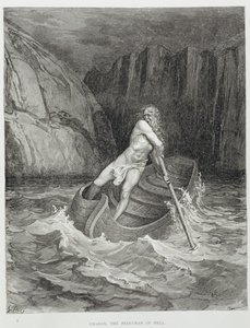 Charon，地狱的渡船，来自神圣喜剧（Inferno）的Dante Alighieri（1265-1321），由Stephane Pannemaker（1847-1930）刻制，c.1868 作者 古斯塔夫·多尔（Gustave Dore）