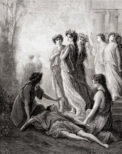 Daphnis et Alcimadure，来自19世纪晚期版本的Fables de La Fontaine（木版画） 作者 Gustave Dore