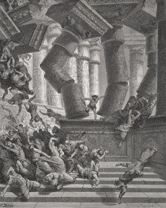 参孙死亡，士师记26：28-30，多尔的“圣经”中的插图，由G.Larlante刻，1866年（雕刻） 作者 古斯塔夫·多尔（Gustave Dore）