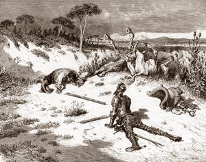 堂吉诃德和桑乔潘萨在与守卫和罪犯争吵后由古斯塔夫·多雷（1832-1883）为“L