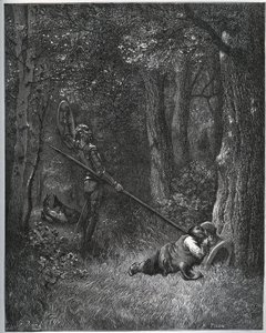 Don Quixote唤醒Sancho Panza-选自Miguel Cervantes的“ Don Quixote de la Mancha” 作者 古斯塔夫·多尔（Gustave Dore）