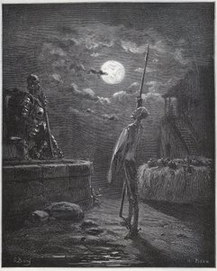 堂吉x德（Don Quixote）守望着他的手臂-来自米格尔·塞万提斯（Miguel Cervantes）的《堂吉x德·德拉·曼恰》 作者 古斯塔夫·多尔（Gustave Dore）
