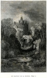 古斯塔夫-多尔（Gustave Dore）为西奥菲尔-戈蒂埃（Theophile Gautier）的小说《弗拉卡斯船长》绘制的封面插图。夏朋蒂埃 1863 年版。米赛尔城堡，西戈纳克男爵的家。 作者 古斯塔夫·多尔（Gustave Dore）