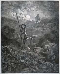 德古尼尔-德拉-马莱矿的首次出现--来自米格尔-塞万提斯（1547-1616）的《堂吉诃德》（《堂吉诃德》）--根据古斯塔夫-多尔的画作绘制的木刻版画 作者 古斯塔夫·多尔（Gustave Dore）