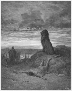 古斯塔夫多尔圣经：不听话的先知被狮子杀死了 作者 古斯塔夫·多尔（Gustave Dore）