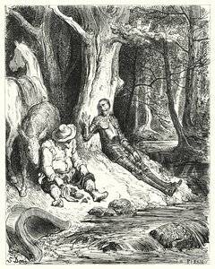 Gustave Dores Don Quixote: "A clear fountain, which Don Quixote and Sancho found among some verdant trees, served to refresh them" (engraving) 作者 古斯塔夫·多尔（Gustave Dore）