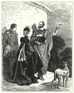 古斯塔夫·多尔 (Gustave Dore) 的《唐吉诃德》：“他让公爵和公爵夫人了解他的感情，并请求他们离开”（版画） 作者 古斯塔夫·多尔（Gustave Dore）
