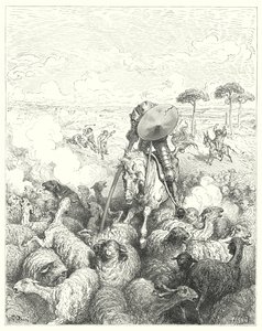 古斯塔夫·多尔 (Gustave Dore) 的《唐吉诃德》：“他向绵羊中队发起进攻”（版画） 作者 古斯塔夫·多尔（Gustave Dore）