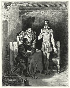 古斯塔夫·多尔 (Gustave Dore) 的《唐吉诃德》：“他向先生们讲述了她被施了魔法的整个故事”（版画） 作者 古斯塔夫·多尔（Gustave Dore）