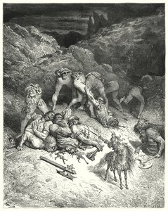 Gustave Dores Don Quixote: "How Felixmarte cut off five giants by the middle" (engraving) 作者 古斯塔夫·多尔（Gustave Dore）