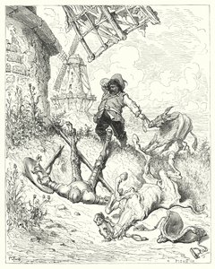 Gustave Dores Don Quixote: "Sancho ran as fast as his ass could drive, to help his master" (engraving) 作者 古斯塔夫·多尔（Gustave Dore）
