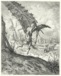 古斯塔夫·多尔 (Gustave Dore) 的《唐吉诃德》：“帆把骑士和马都甩开了”（雕刻） 作者 古斯塔夫·多尔（Gustave Dore）
