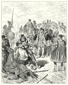 古斯塔夫·多尔 (Gustave Dore) 的《唐吉诃德》：“他们发现他脸色苍白，出一身冷汗”（版画） 作者 古斯塔夫·多尔（Gustave Dore）