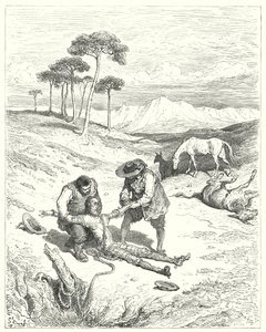 古斯塔夫·多尔 (Gustave Dore) 的《唐吉诃德》：“他们发现他的眼睛是闭着的，好像睡着了”（版画） 作者 古斯塔夫·多尔（Gustave Dore）