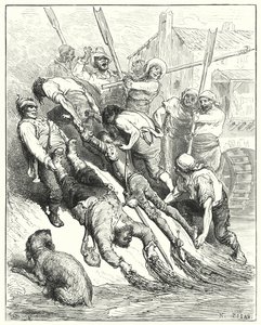 Gustave Dores Don Quixote: "They were both hauled ashore, more over-drenched than thirsty" (engraving) 作者 古斯塔夫·多尔（Gustave Dore）