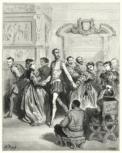 古斯塔夫·多尔 (Gustave Dore) 的《堂吉诃德》：“两位女士主要向堂吉诃德求婚”（版画） 作者 古斯塔夫·多尔（Gustave Dore）